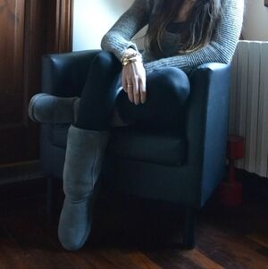 Ugg Australia Women Sheepskin Metallic Pewter Classic Tall 5823 boots shoes